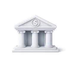 Obraz premium 3d white bank building icon with dollar sign and classical columns isolated on white background