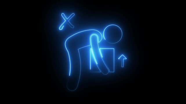 Neon occupational safety incorrect manual lifting technique warning sign for workplace health and safety training