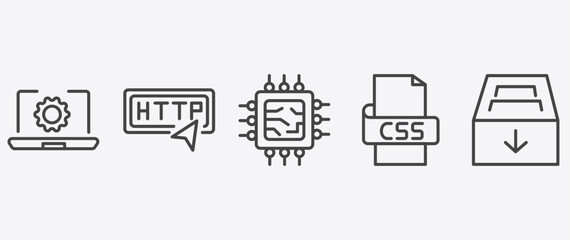 Obraz premium information technology icon set with http, hardware, css, archive signs in flat outline style