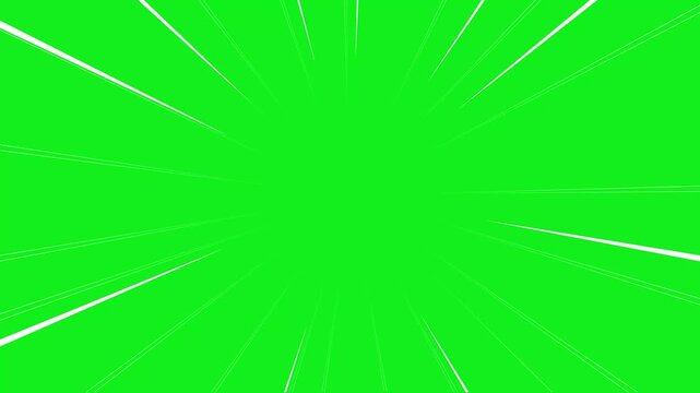 White manga speed line burst with directional streak motion, white lines radiating across solid green background for dramatic anime attack sequences and cinematic overlays