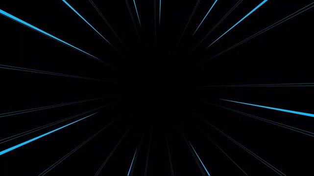 Abstract cyan anime speed lines with sharp white streak motion isolated on black background, comic book action effect with fast movement and attack style animation in 4K