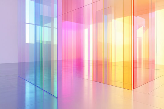 dichroic glass panel with shifting rainbow colors.