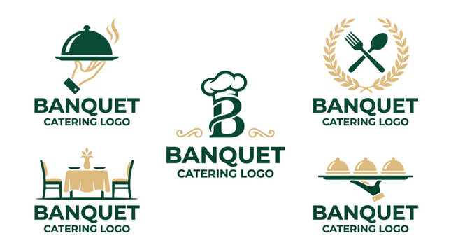 A variety of catering logos featuring elegant themes for banquet service. Perfect for catering businesses, these designs evoke hospitality and culinary excellence.
