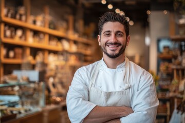 Fototapeta premium Smiling Chef in White Coat and Apron