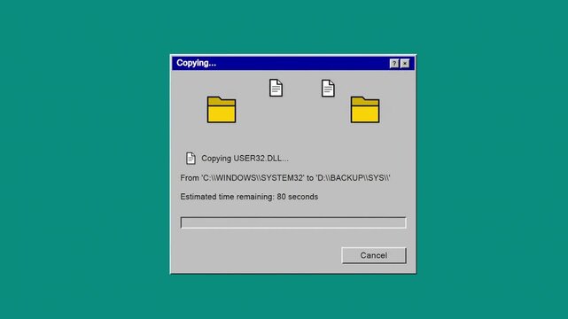 Retro file transfer animation on vintage computer interface display