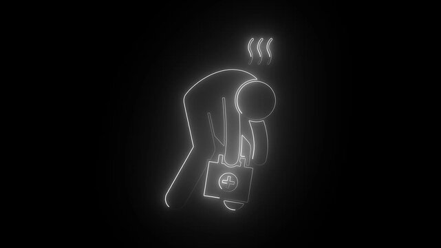 Neon medical emergency exhausted person carrying first aid kit animation healthcare