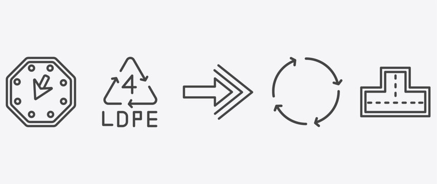 user interface icon set with 4 ldpe, arrow pointing right, spinning arrows, crossroad signs in flat outline style