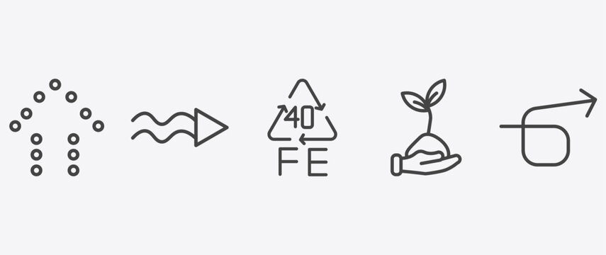 user interface icon set with undulating arrow, 40 fe, hand and sprout, right loop arrow signs in flat outline style