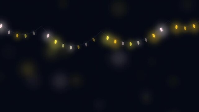 Glowing string lights twinkle across a night sky creating a magical atmosphere