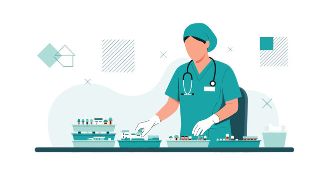 Nurse Sorting Medications for Patient Discharge and Health Counseling