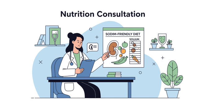 Nutrition Consultation: Dietitian Advising Patient on Healthy Eating for Kidney Health
