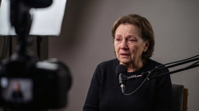 Woman Recording Podcast in Studio
