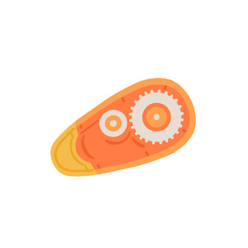 Orange yellow correction tape dispenser, plastic stationery tool for school and office correction, flat cartoon hand drawn vector illustration