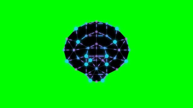Animated geometric sphere transformation against bright green background