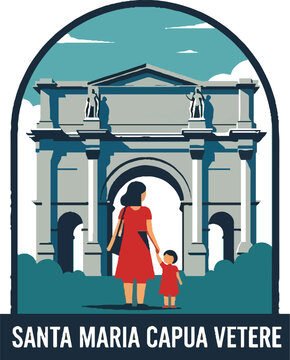 Woman and Child Standing in Front of Ancient Archway in Santa Maria Capua Vetere.