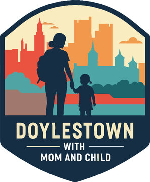 Silhouette of Mother and Child Walking Together in Doylestown Pennsylvania.