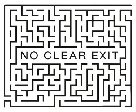 Rectangular maze silhouette with no clear exit text on white background