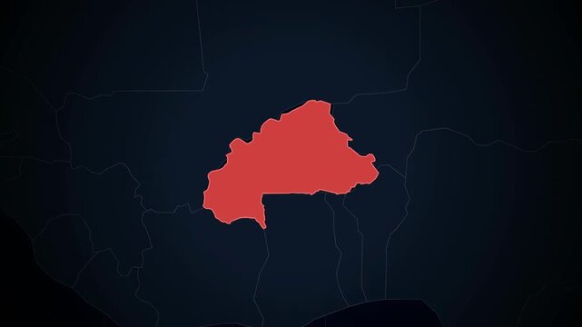 Burkina faso zoomin on global map highlighting geopolitical focus in west africa