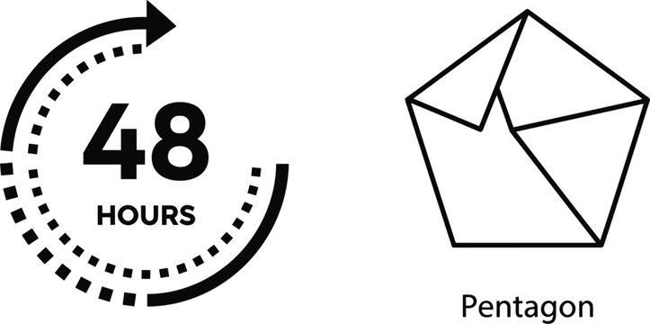 48 Hours Countdown Timer Icon with Circular Arrow and Pentagon Geometric Shape Illustration for Time Management, Deadline, Education, and Design Concepts.