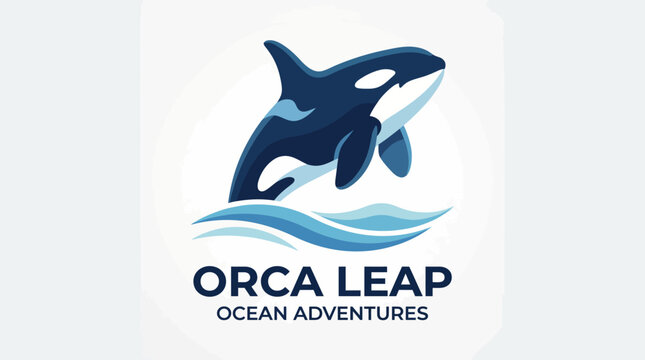 This logo captures the essence of adventure and excitement, featuring a leaping orca over waves, perfect for an ocean adventure business focused on marine life.