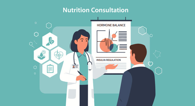 Doctor consults patient on hormone balance and insulin regulation for nutrition