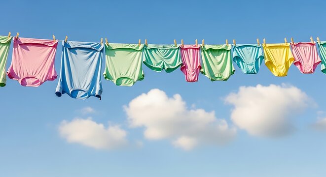 Colorful underwear drying on a clothesline