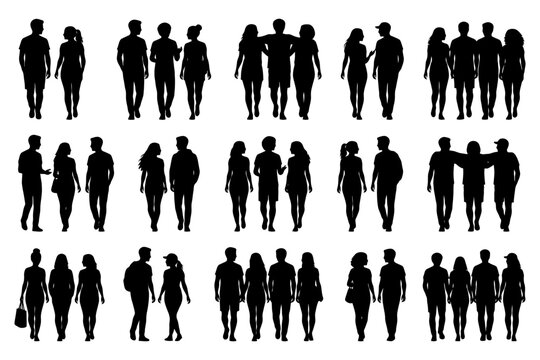 Silhouettes of diverse people in various poses and interactions.