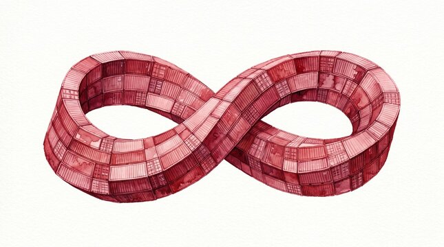 Mobius strip watercolor illustration, an infinite loop symbol, abstract mathematical concept, endless cycle representation, continuous form artwork for science and education.