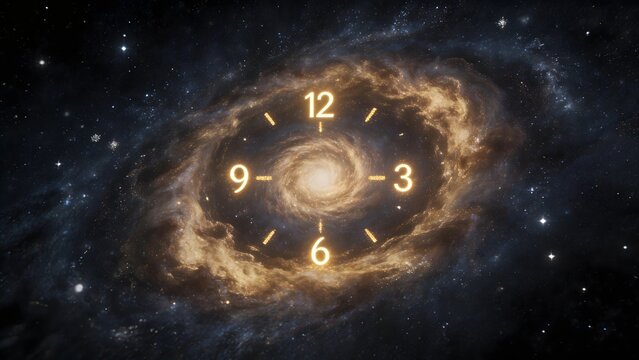 Galaxy with clock overlay