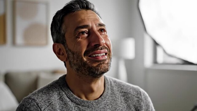 Man Expressing Intense Emotions - Tears, Sadness, and Joy in a Series of Frames.