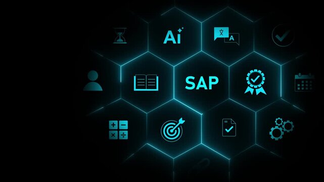 SAP business system software automation concept on virtual screen data center. Business, modern technology, internet and Motion graphics of SAP concept.
