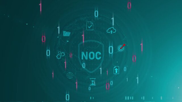 Network Operations Center No Objection Certificate Monitoring System Concept with Various and Connections. Motion graphics of NOC