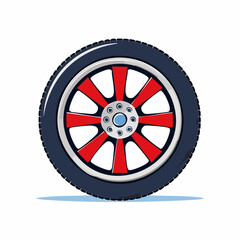 Fototapeta premium Red and Silver Alloy Car Wheel with Tire