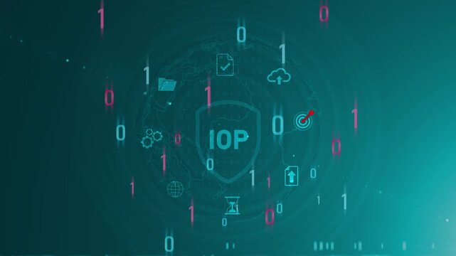 Input Output Processor Concept Circuit Board with IOP Central Processing Unit and Peripheral Devices Connection. Motion graphics of data line concept