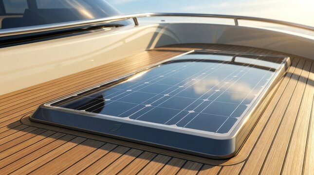 Modern Solar Panel Integrated into Luxury Yacht Deck for Sustainable Marine Energy