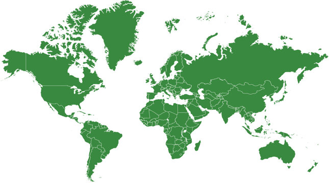 Green map of the world continents.
