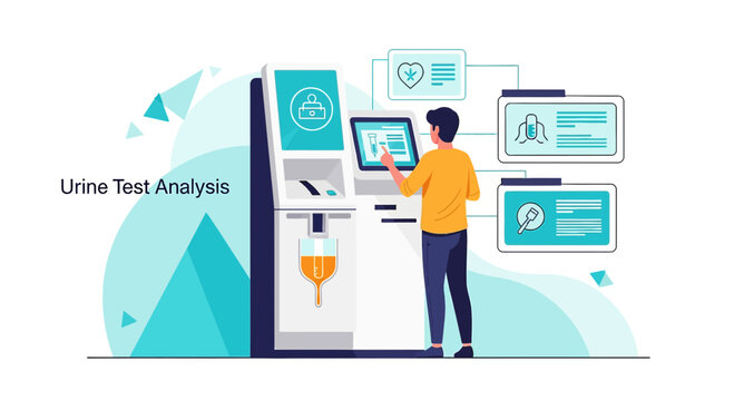 Urine Test Analysis Machine with Person Interacting in Modern Laboratory