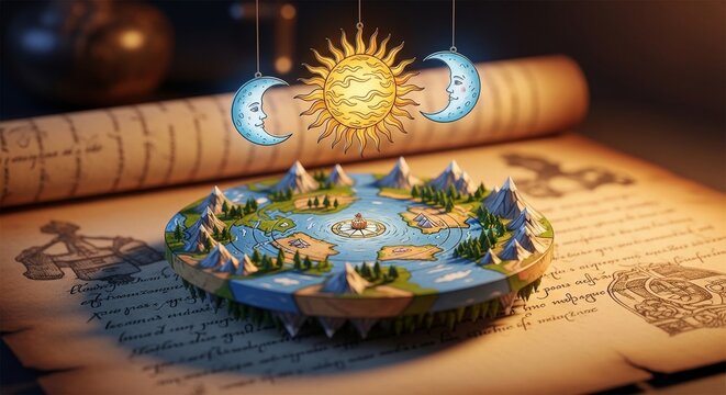 Fantasy Miniature World Under Celestial Bodies
