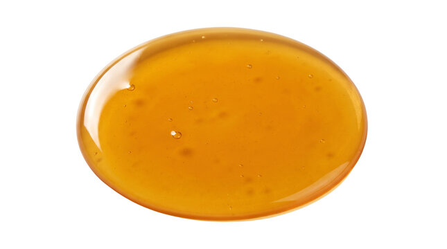 Golden honey drop with glossy texture, organic amber liquid puddle, sweet viscous maple syrup splash for culinary and wellness design isolated PNG with Transparent Background