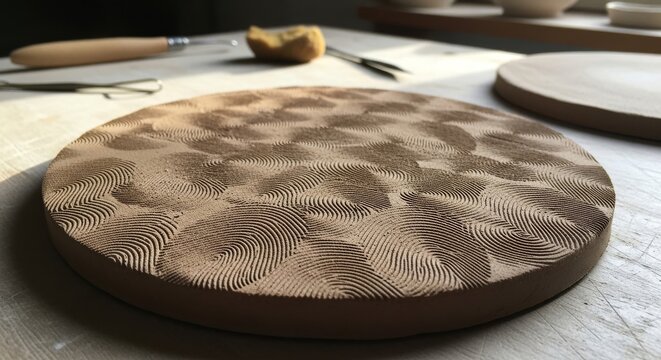 Clay Disc With Fingerprint Texture in Studio