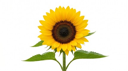 Obraz premium bright sunflower bloom facing front on clean background, vibrant yellow petals symbolizing happiness and summer, perfect for floral design and high quality stock photography use