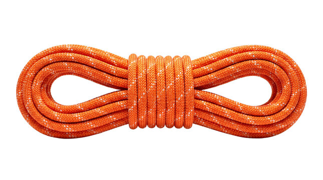 Bright orange climbing rope coil, heavy duty nylon mountaineering cord, professional rock climbing equipment for outdoor adventure and safety isolated PNG with Transparent Background