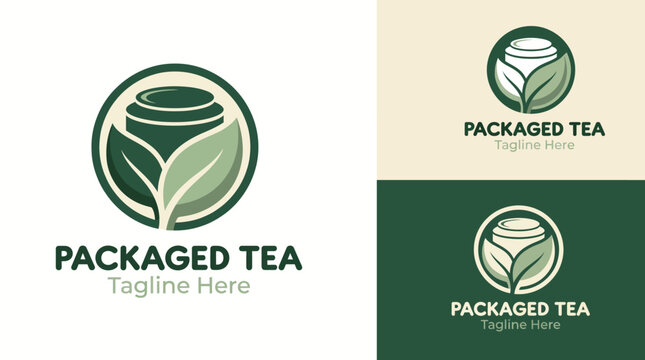 A minimalist logo design for packaged tea, featuring a stylized leaf and cup, representing organic freshness and the essence of quality tea products.