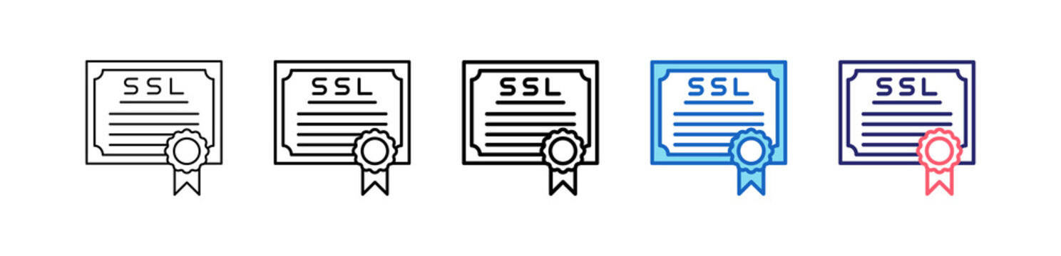 Ssl Certificate Icon In 5 Different Styles Set Collection.   