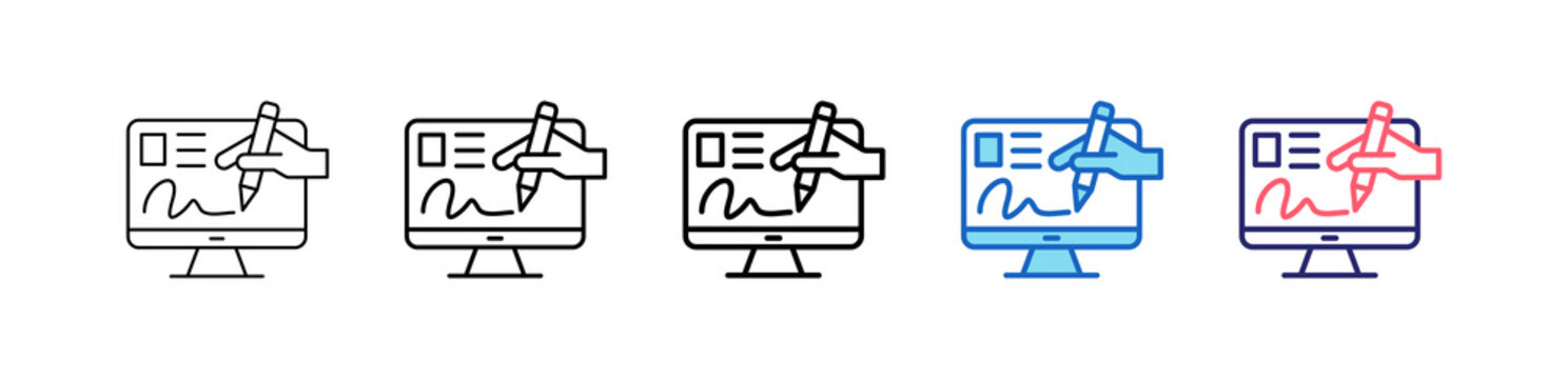 Digital Signature Icon In 5 Different Styles Set Collection.   