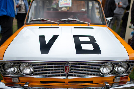 Vintage communist era police car marked VB at classic vehicle event
