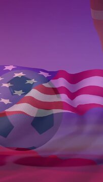 Vertical video: Foot entering frame, doing brief soccer taps for sports with flag overlay over foot