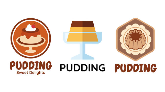 An attractive collection of pudding logos showcasing various dessert styles, representing sweetness, creativity, and the joy of delicious treats within a playful design.