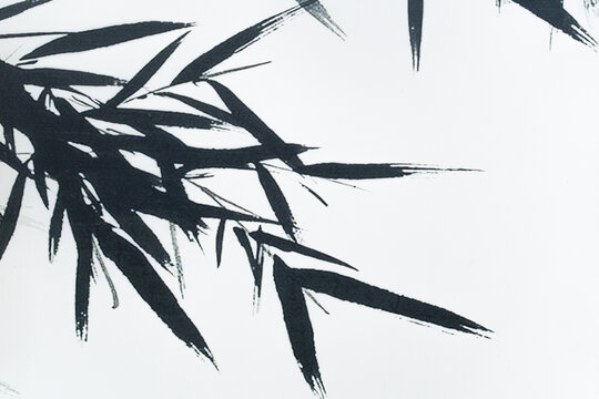 Bamboo stalks and leaves painted in sumi-e style