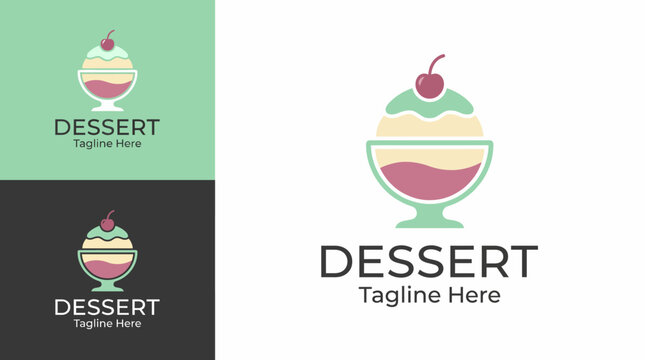 This logo features a delightful dessert cup overflowing with colorful ice cream, topped with a cherry, ideal for ice cream shops or dessert boutiques showcasing sweet treats.